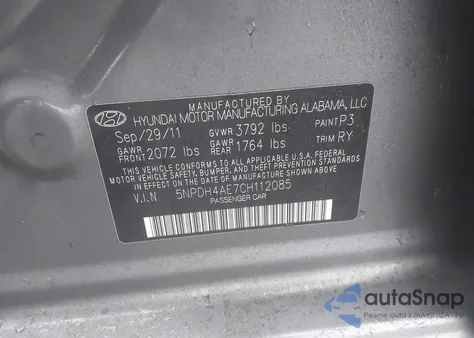2012 Hyundai Elantra Limited from USA, damaged, VIN 5NPDH4AE7CH112085